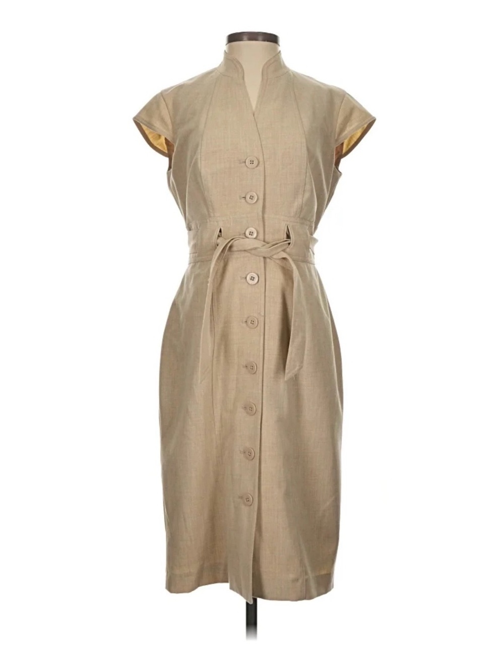 Calvin Klein Khaki Shirt Dress | Belted Button Front Midi Sheath